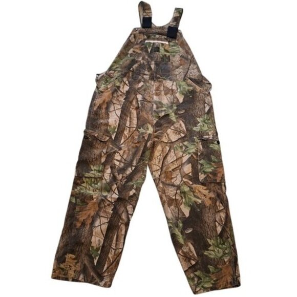 Liberty Camouflage Bib Overalls Realtree Hardwoods Utility Zip Button Fly 42 Reg - Picture 1 of 10